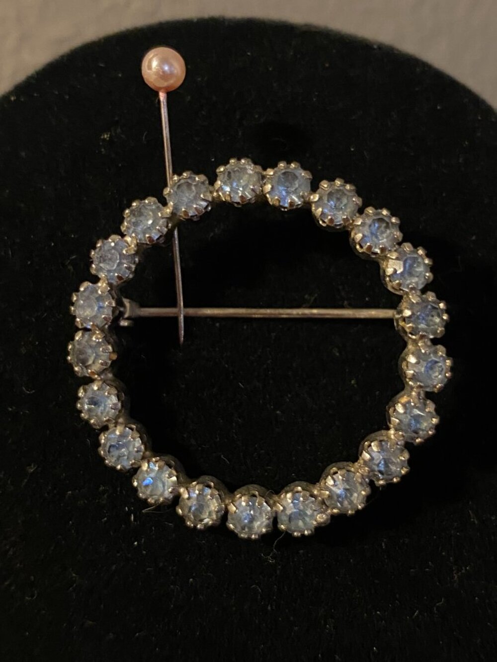 Mid-century blue rhinestone circle pin